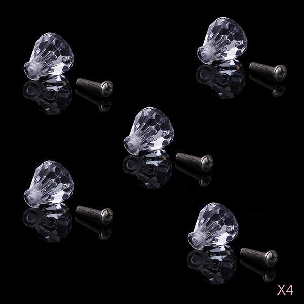 20pcs Clear Acrylic Faceted Knob Cabinet Drawer Furniture Hardware Handles 19mm