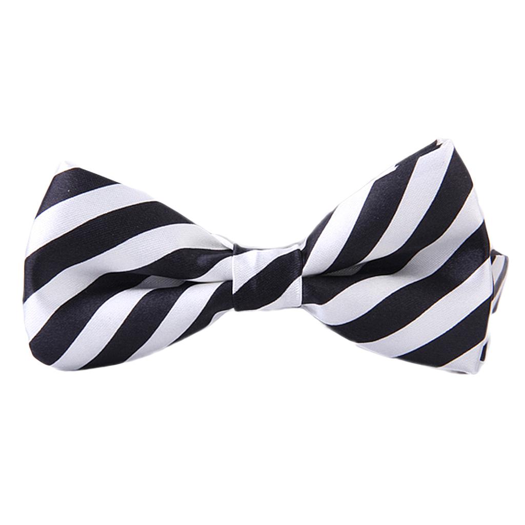 Mens Tuxedo Stripe Woven Bow Tie Bowtie Necktie Black And White