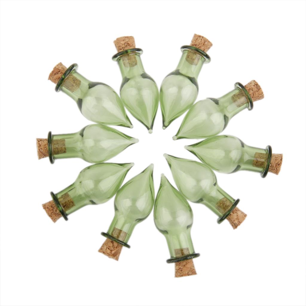 10pc Mini Glass Cork Bottle Tear Drops Jars Vials DIY Wishing Bottles Green
