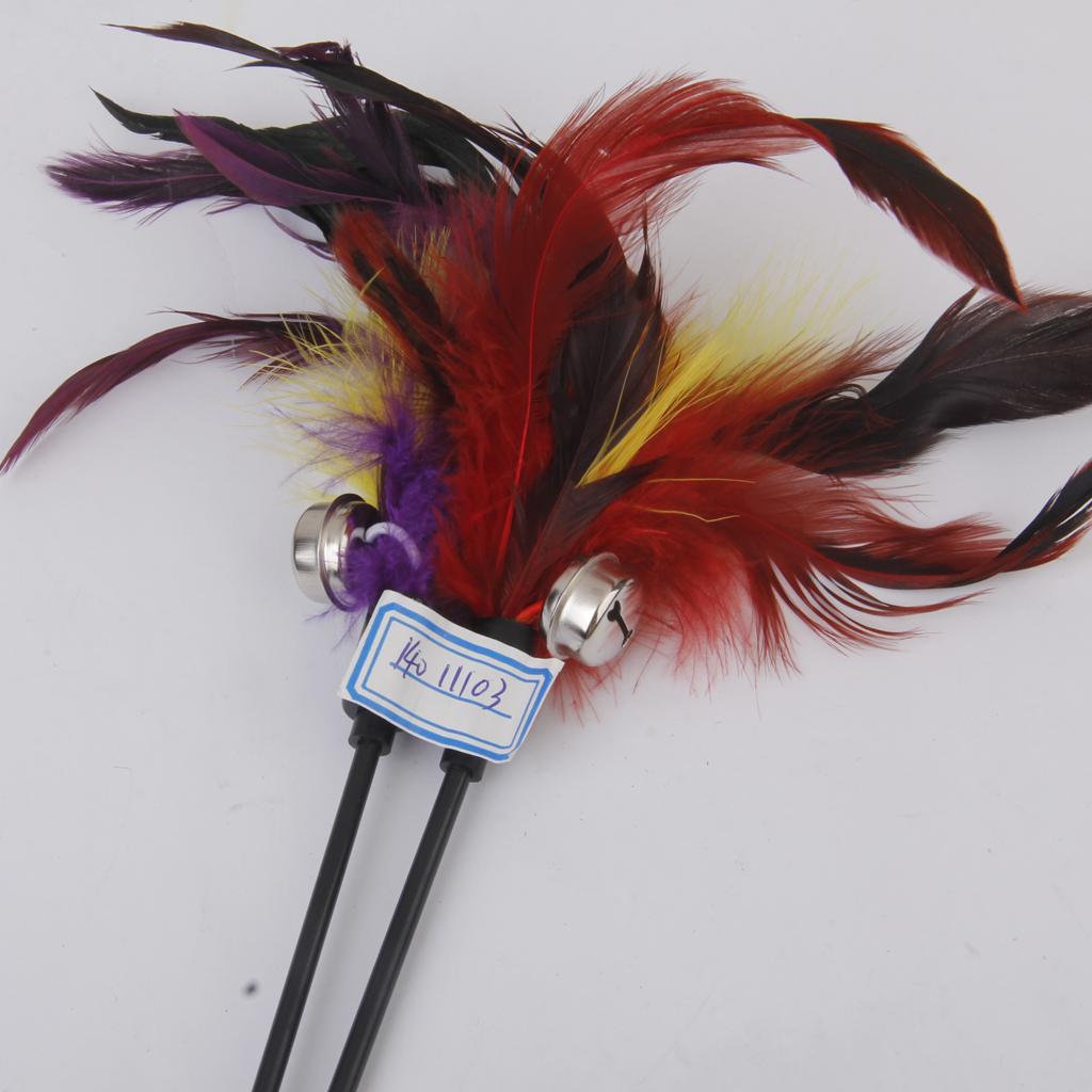 Colorful Teaser Roped Feather Cat Rod Kitten Pet Toy with Bell Random Color