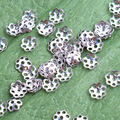 50 Pcs 6mm Silver Plated Flower Bead Caps