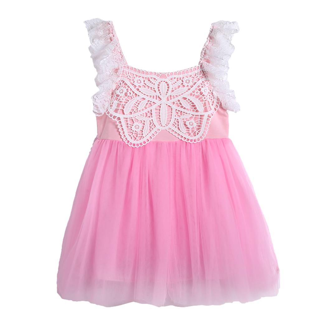 Girl Summer Princess Dress Party Wedding Lace Tulle Tutu Dresses 2T Pink