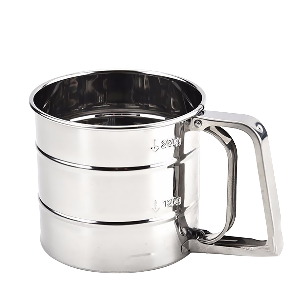 Stainless Steel Scale Flour Sifter Cup Icing Sugar Shaker Strainer Sieve