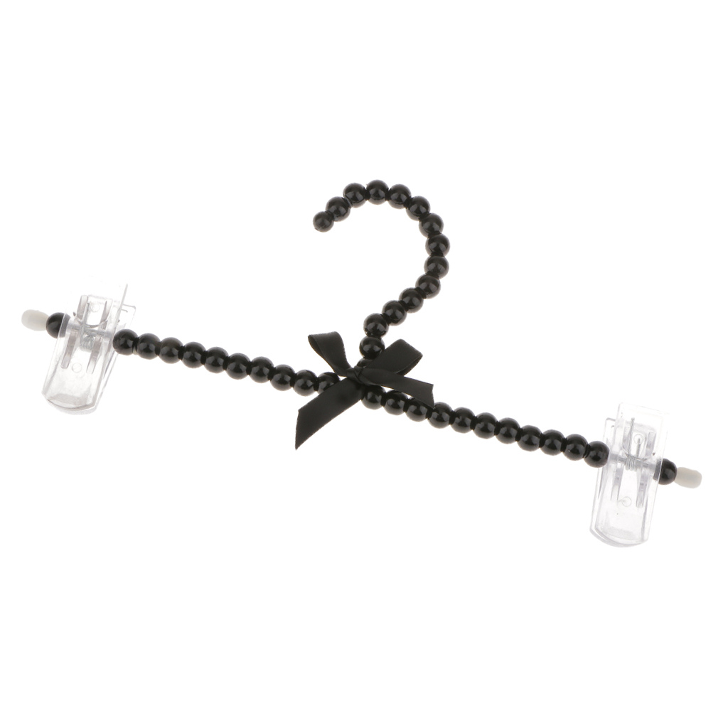 30cm Pearl Beaded Clothes Hanger Trousers Dress Holder with Clip Black