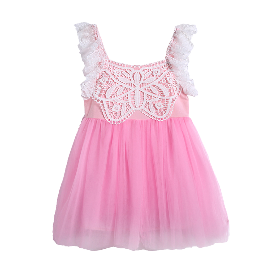 Girl Summer Princess Dress Party Wedding Lace Tulle Tutu Dresses 3T Pink