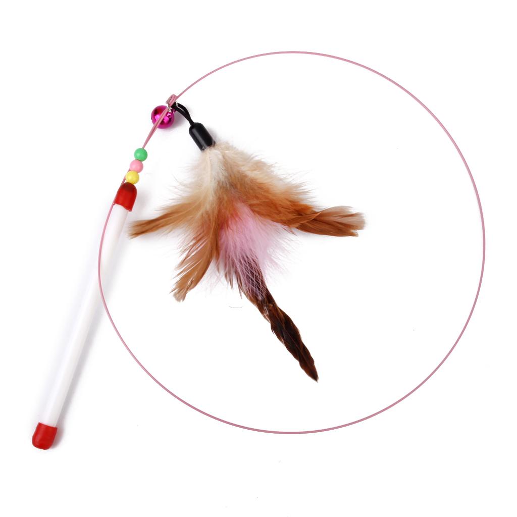 Colorful Feather Pet Kitten Cat Rod Roped Teaser Toy with Bell Random Color