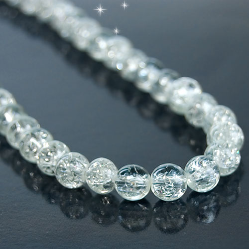 8mm Crackle Glass Round Loose Beads Strand 32 Inch - Crystal Clear