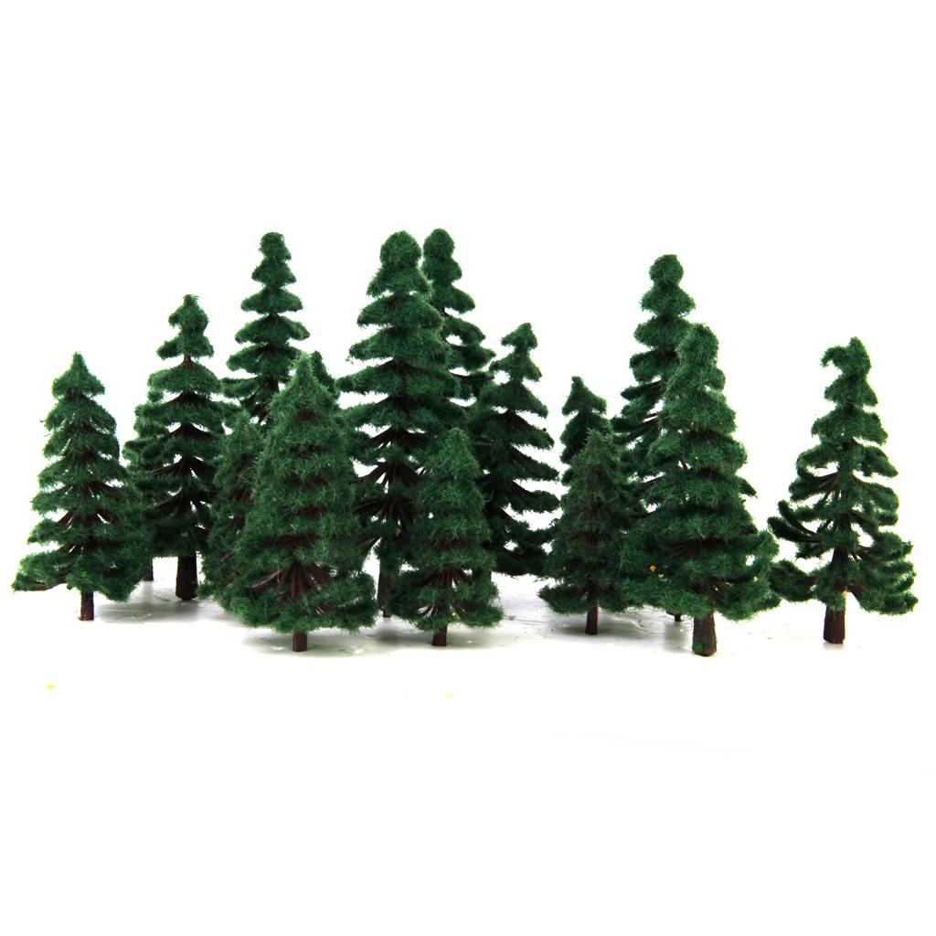 16pcs 2.36 Inch - 4.72 Inch Scenery Landscape Model Trees - Dark Green