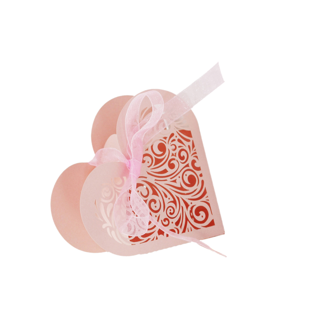 20x Love Heart Hollow Out Ribbon Candy Gift Box Wedding Party Favor Pink