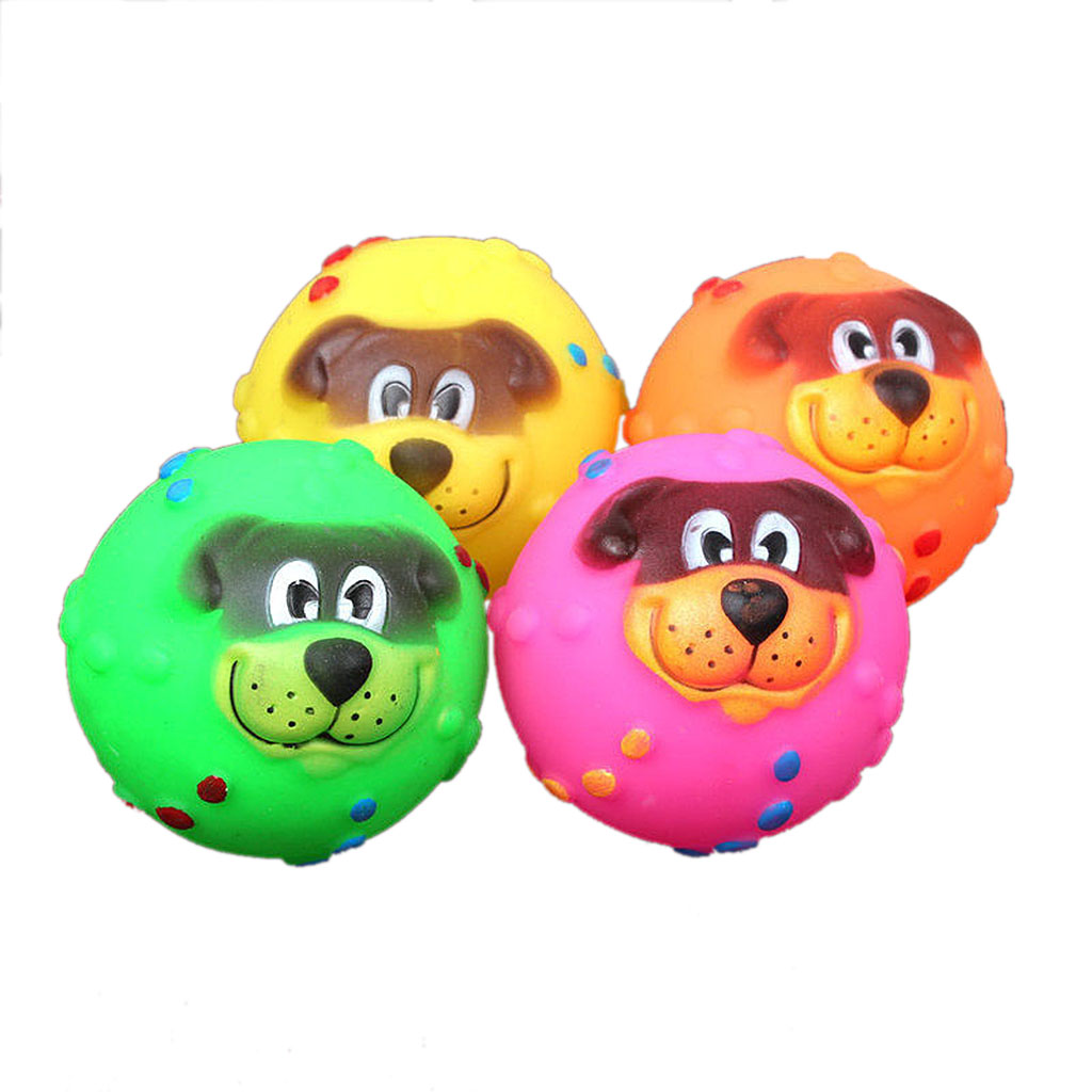 Cartoon Dog Vinyl Giggle Ball Tough Treat Training Chewing Toy Squeaky Ball