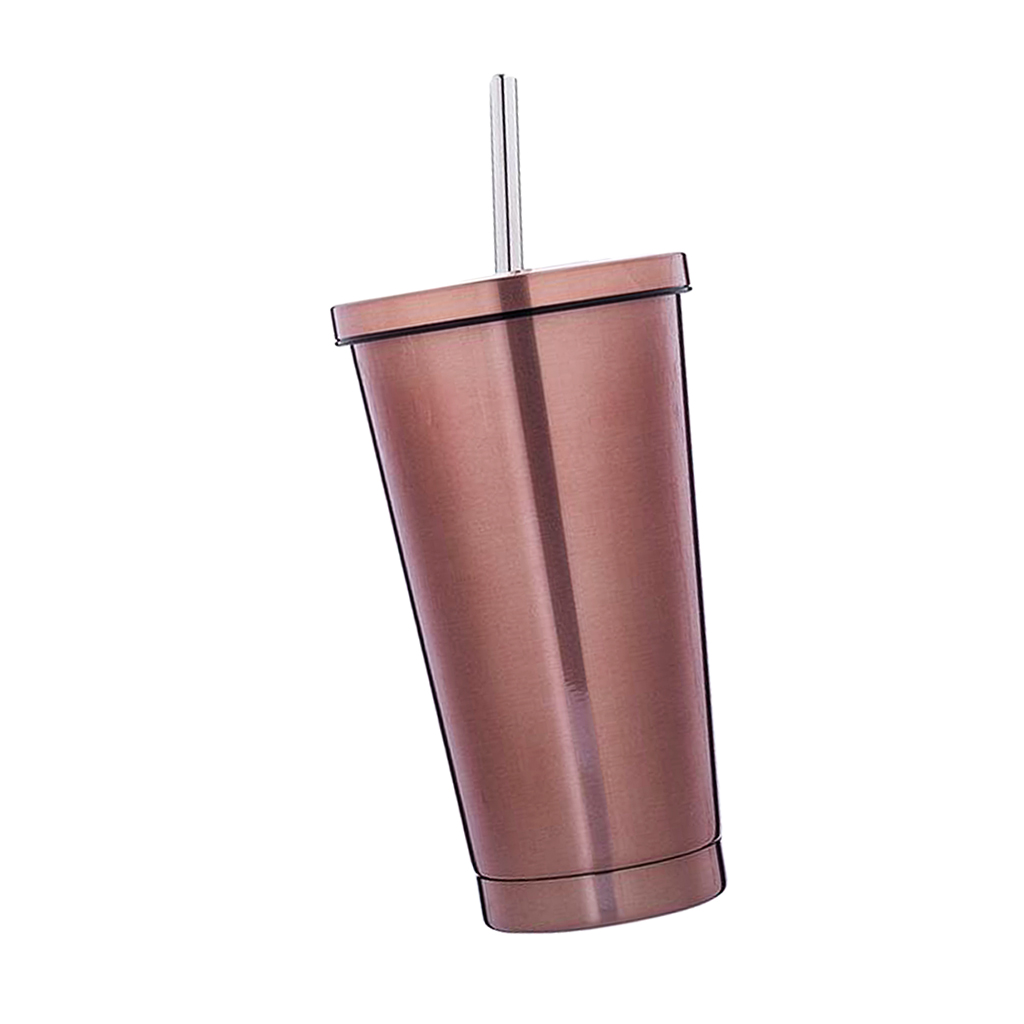 Portable Tumbler w/ Straw Cup Travel Coffee Mug Doubl-Wall Beverage Drinking