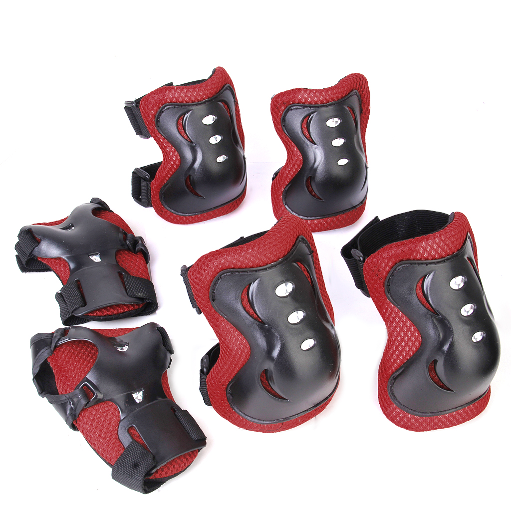 Kid Cycling Roller Skating Knee Elbow Wrist Protective Pads - Black And Red