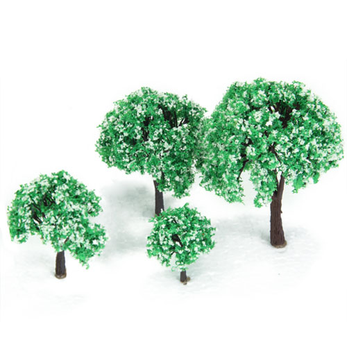 4pcs 1.6 inch - 3.94 inch Scenery Landscape Model Trees w/ White Flowers