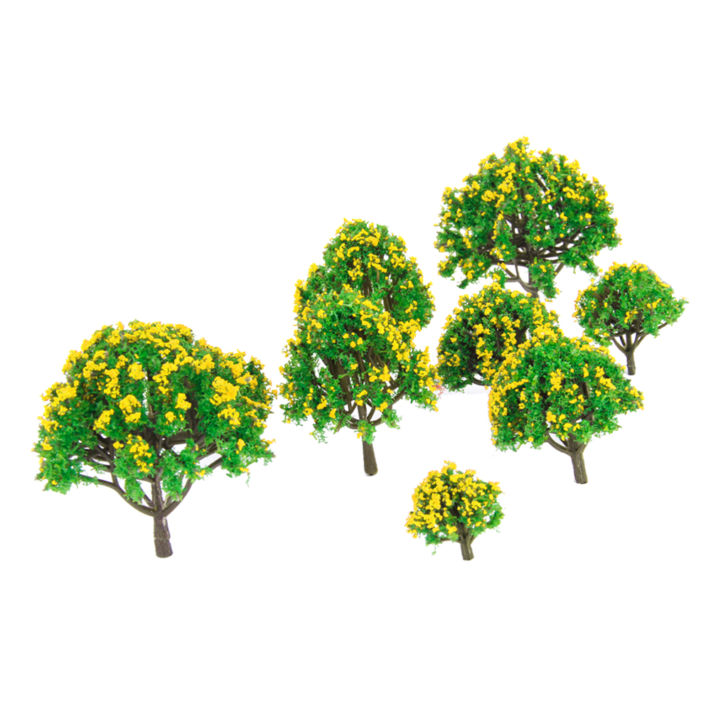 10pcs Model Tree with Yellow Flower for Railroad Scenery/Diorama
