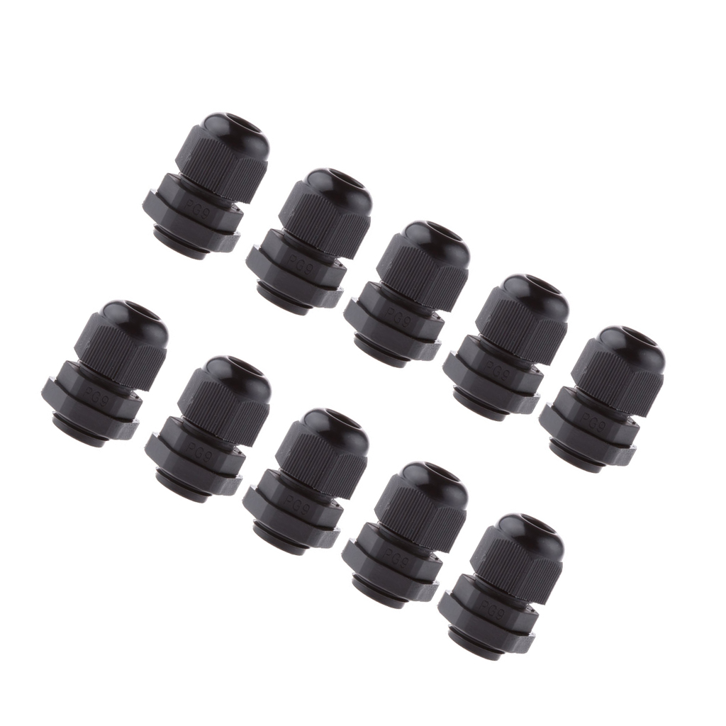10PCS PG9 Black Plastic IP68 Waterproof Cable Gland Connector 4-8mm