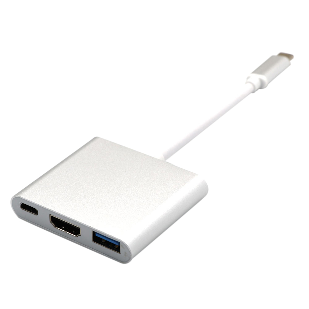 Type C USB 3.1 to USB-C 4K HDMI USB3.0 Adapter 3 in 1 Hub for Macbook Silver