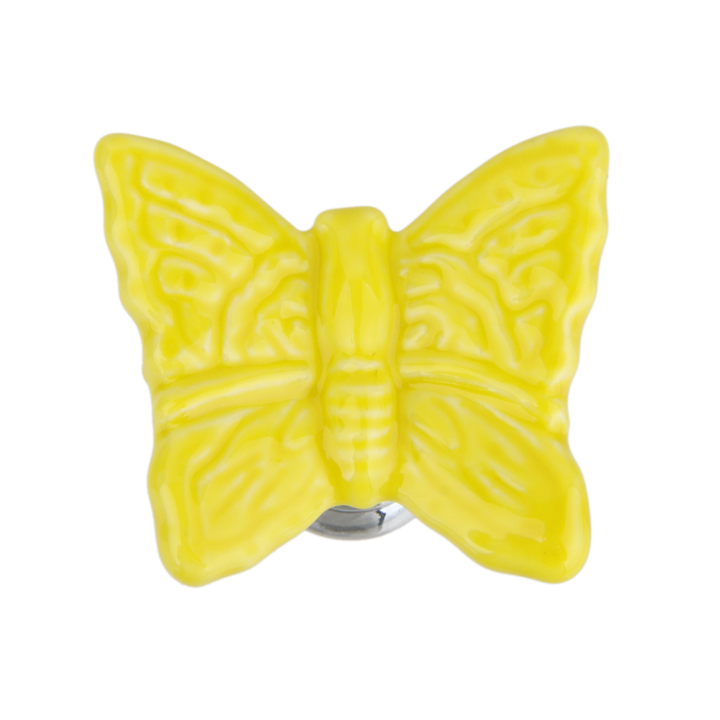 Yellow Butterfly Shaped Ceramic Kitchen Cabinet Cupboard Handles Pull Knob