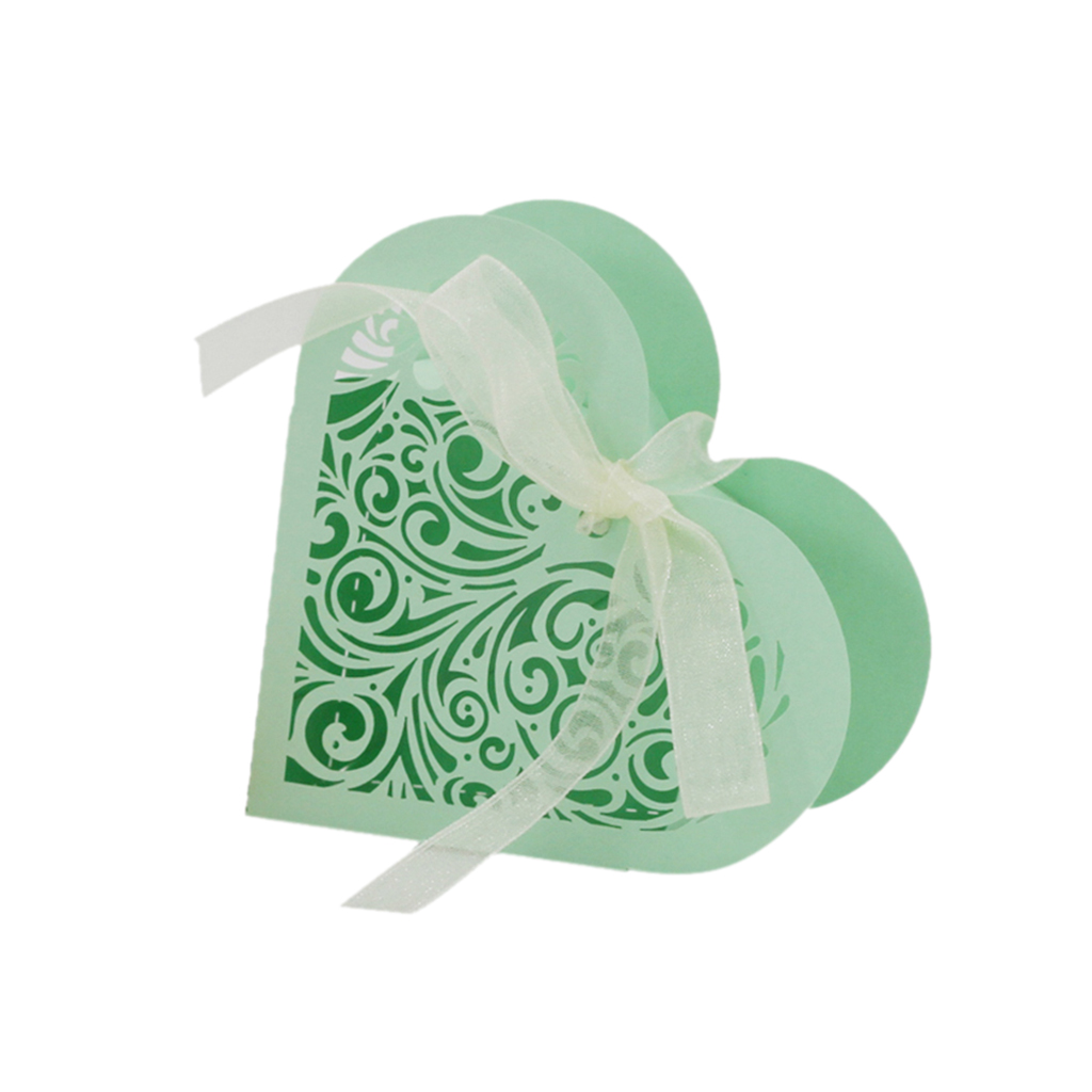 20x Love Heart Hollow Out Ribbon Candy Gift Box Wedding Party Favor Green