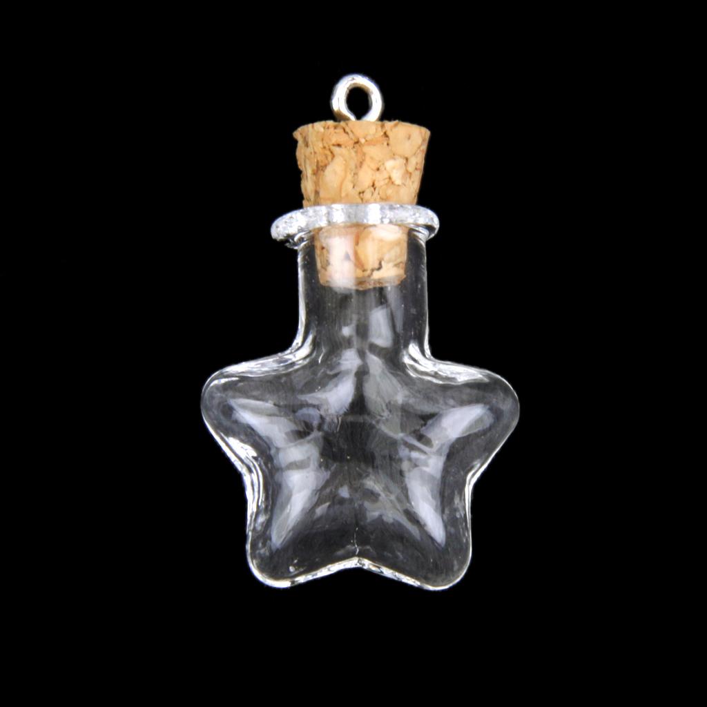 10 Glass Cork Bottle Five-pointed Star Jars Vial Wishing Bottles Pendant