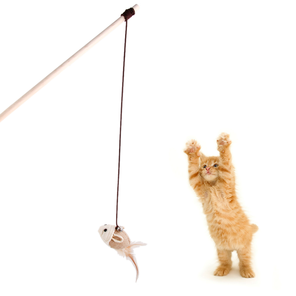 Pet Kitten Cat Rod Elastic Rubber Lead Rope Teaser Toy Linen Mouse with Bell