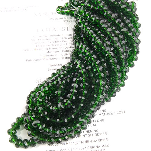 6x8mm Faceted Rondelle Crystal Glass Loose Beads Strand 16 Inch - Dark Green