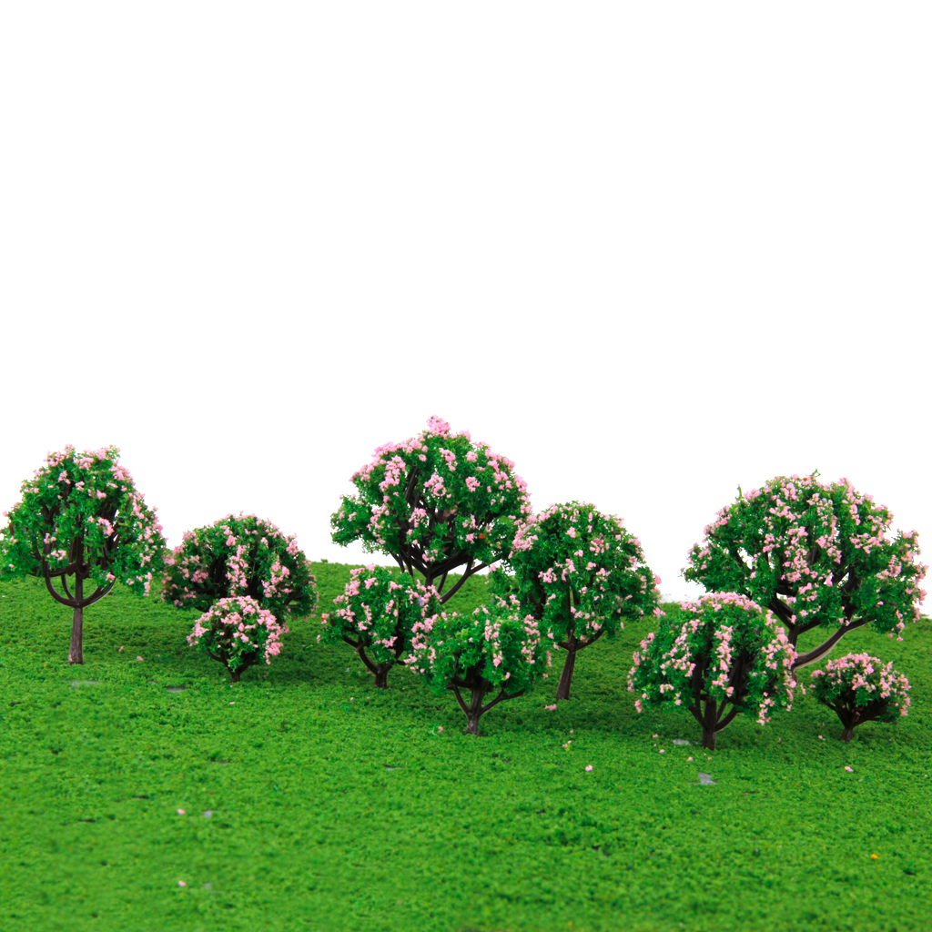  5 Sizes 10pcs Model Tree with Pink Flower for Railroad Scenery/dioramax
