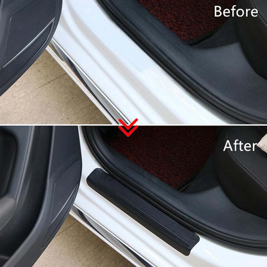 4Pcs Carbon Fiber Car Door Plate 4D Sticker Sill Scuff Cover Black