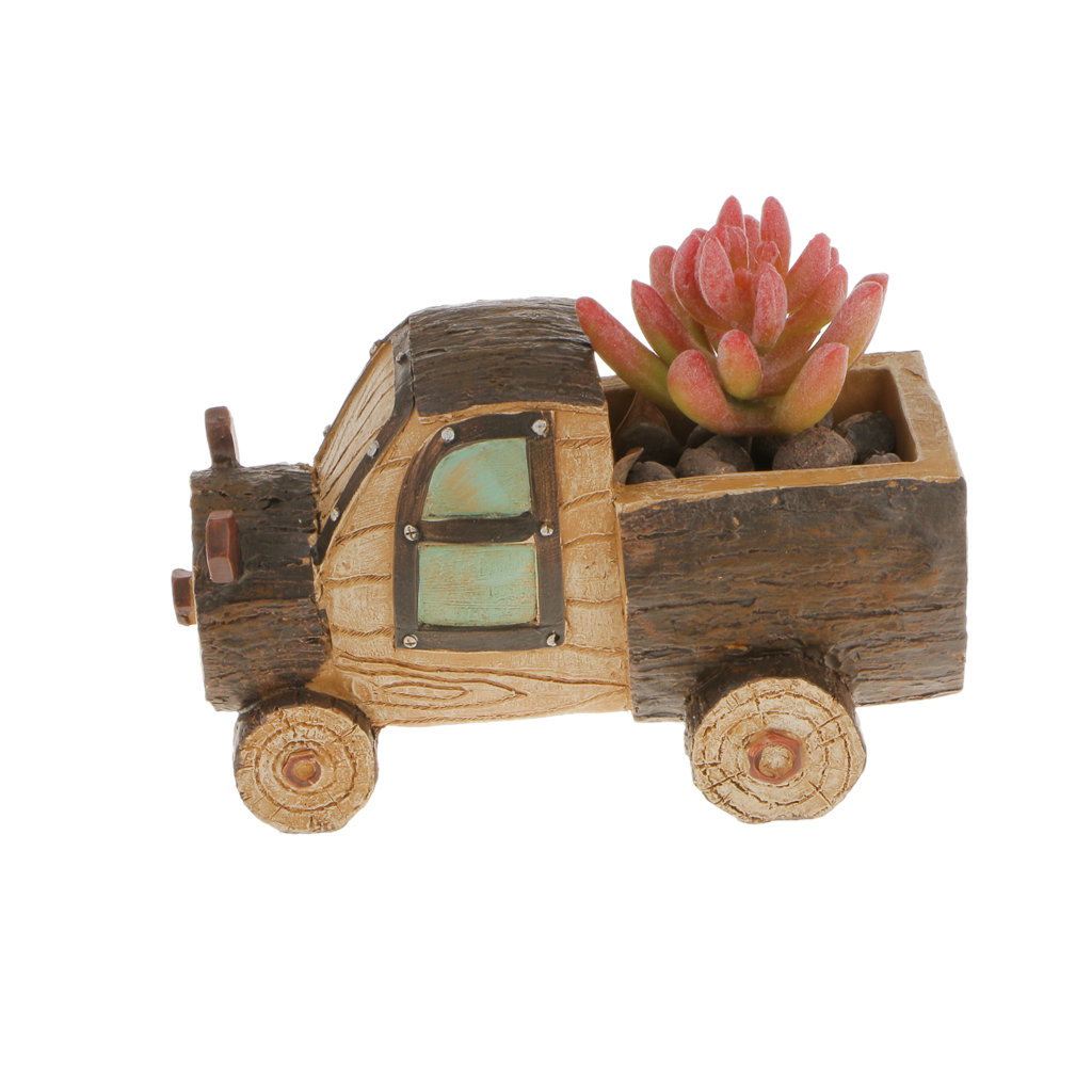 Resin Truck Container Planter Bed Succulent Pot Herb Flower Trough Box-Brown