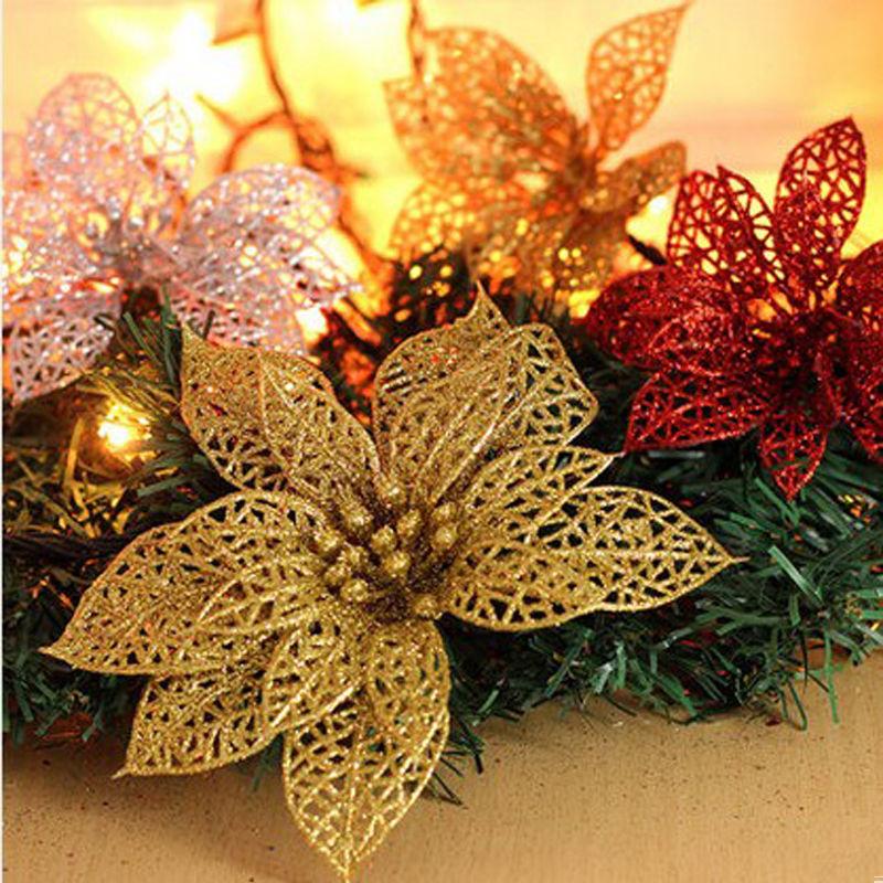 Artificial Glitter Christmas Wreath Xmas Fern Tree Flower Party Decor Golden