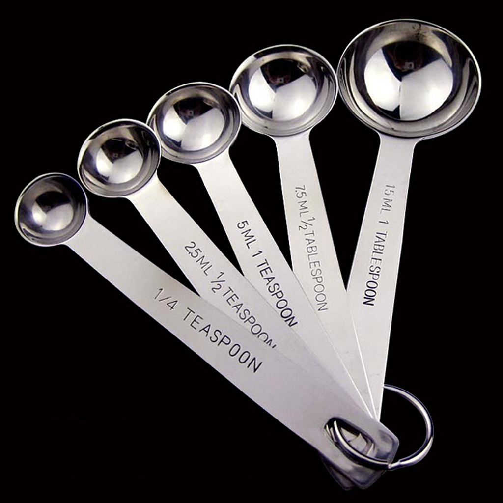 5pcs/set Kitchen Stainless Steel Measuring Spoon Cup Tea Coffee Baking Scoop