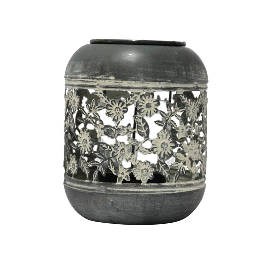 Vintage Hollow Wrought Iron Lantern Rustic Metal Tea Light Candle Holder 9