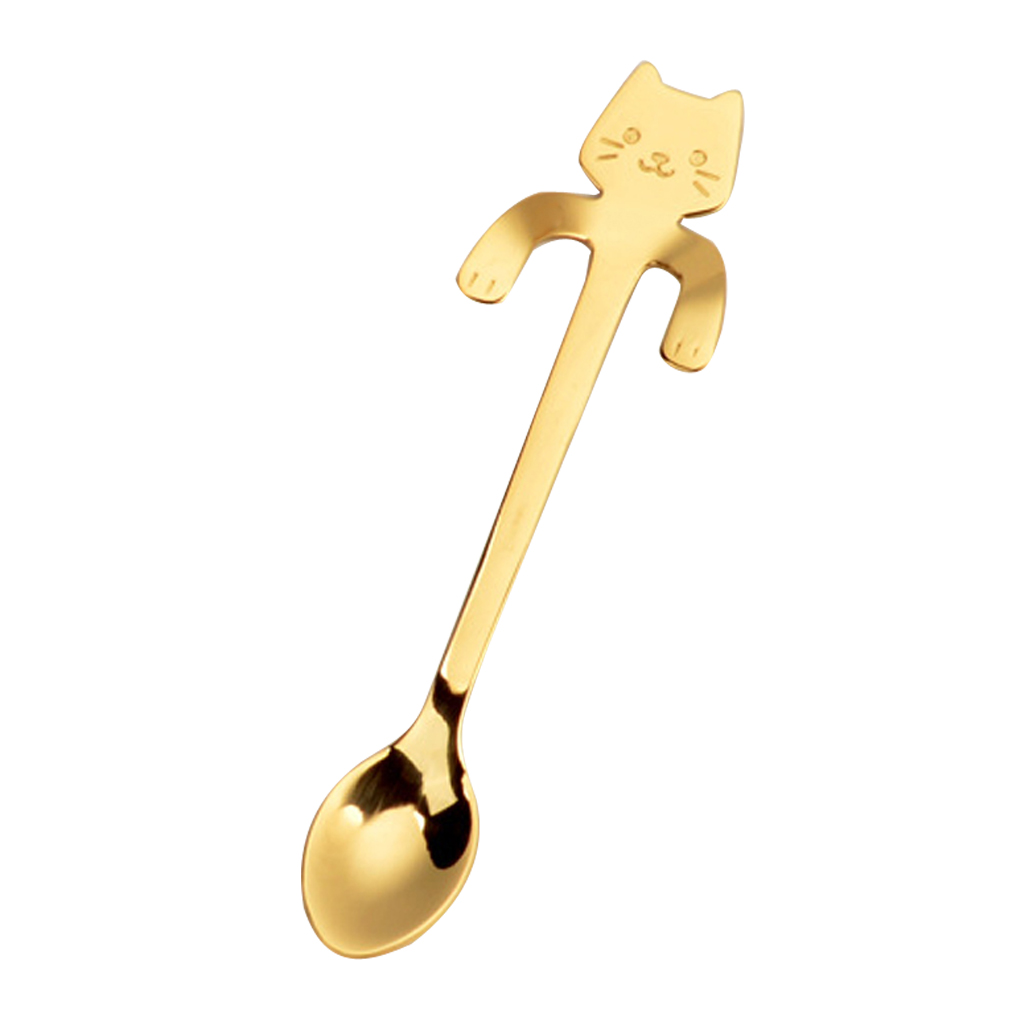 Stainless Steel Hanging able Coffee Spoon Tableware Cartoon Cat gold