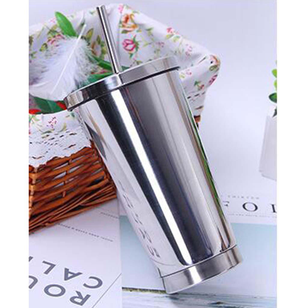 500ml Insulated Metal Cup with Lid and Straw Smoothie Tumbler BPA Free Juice 