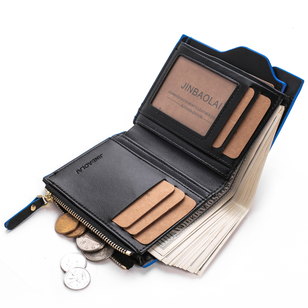 Hommes Petit deux volets Fermeture Éclair Autour De Portefeuille Vintage Multi Pocket Money clip wallet