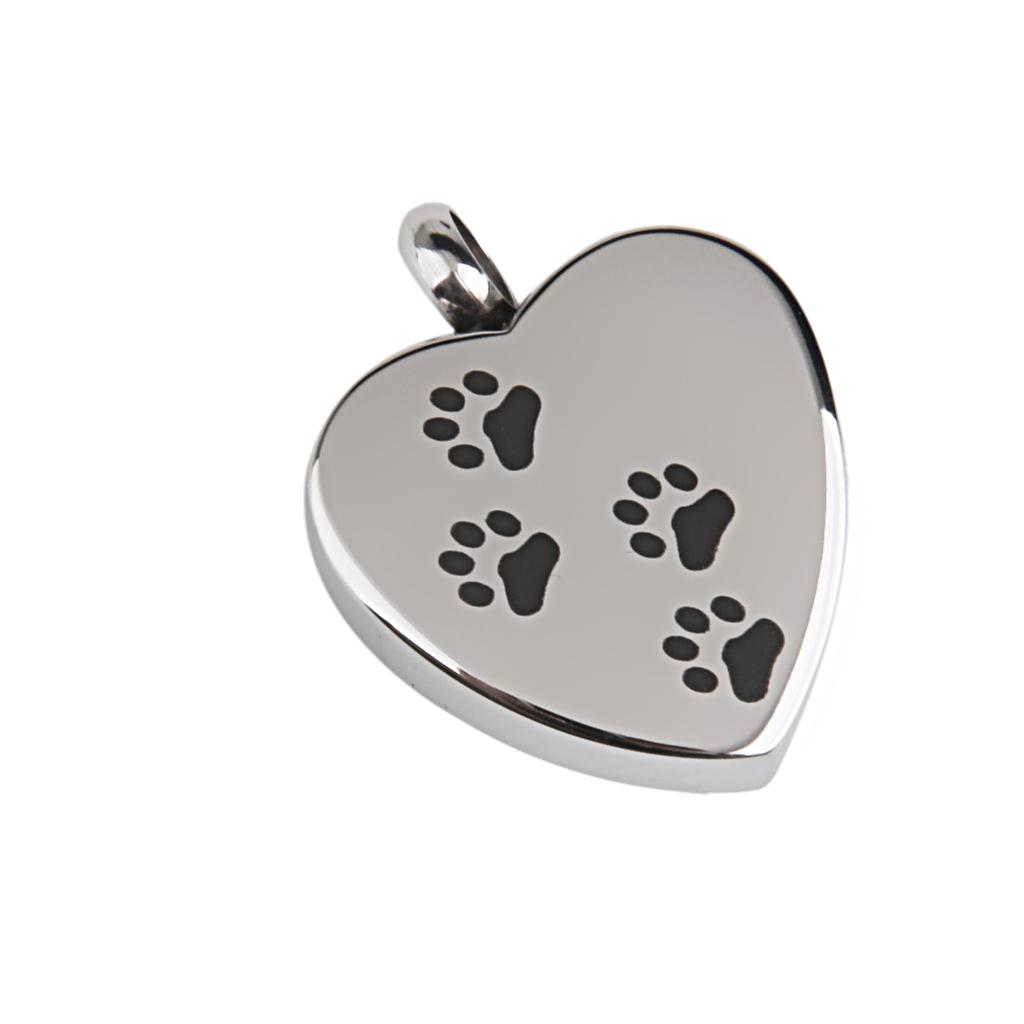 Stainless Steel Dog Pet Paw Heart Cremation Urn Keepsake Memorial Pendant