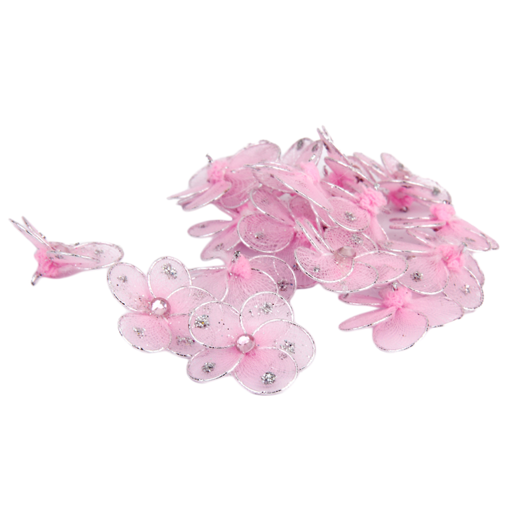 Wired Mesh Stocking Glitter Flowers 2.5x2.5cm 50pcs Pink   