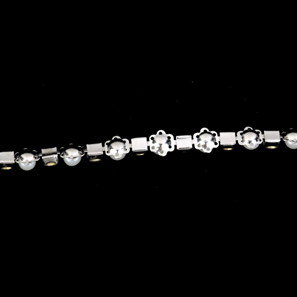 Diamante Fake Pearls Rhinestones Flower Chain Sewing Trim Craft 1yd Silver
