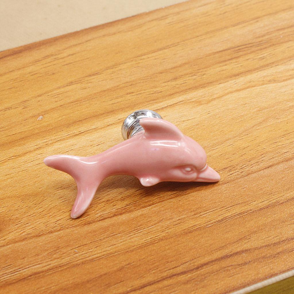 Creative Dolphin Ceramic Drawer Cabinet Cupboard Door Pull Handle Knob Pink