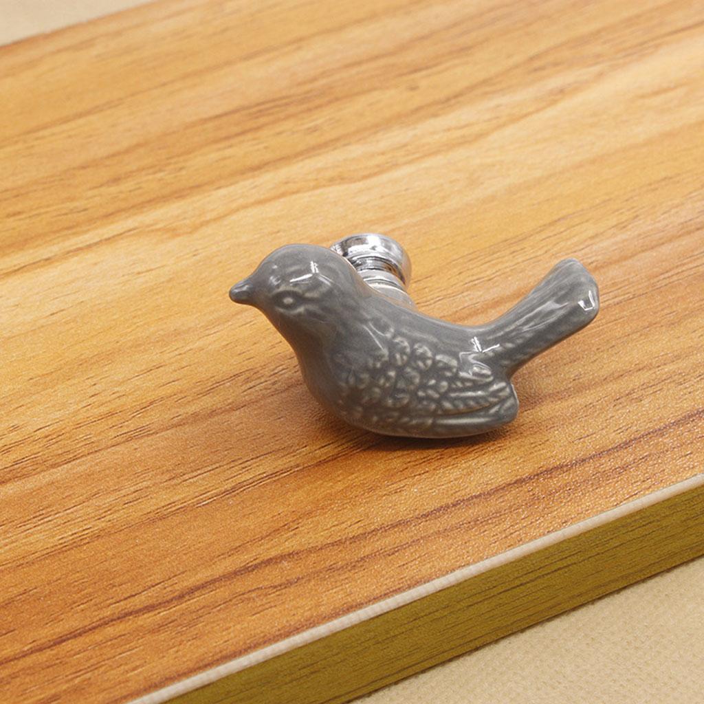 Creative Bird Ceramic Drawer Cabinet Cupboard Door Pull Handle Knob Grey