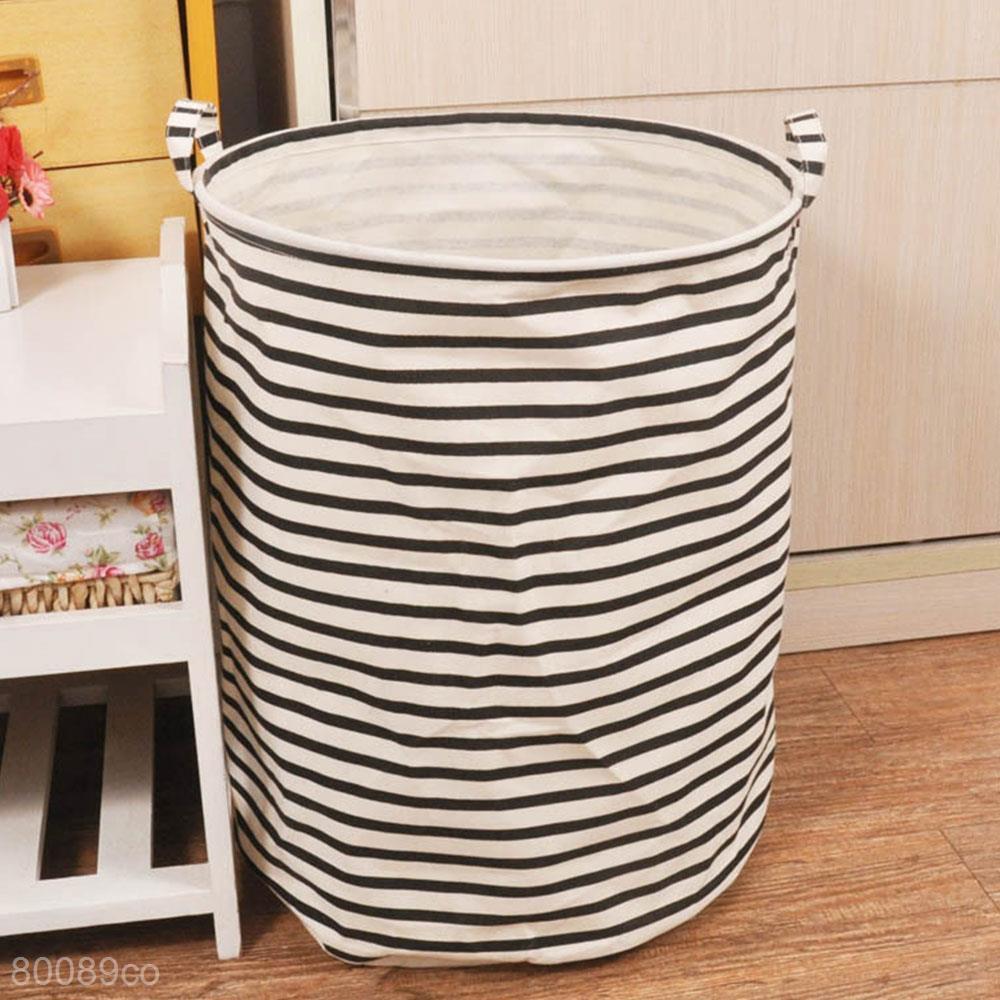 Storage Laundry Hamper Clothes Basket Toy Bucket Bin Black Stripe 40x50cm