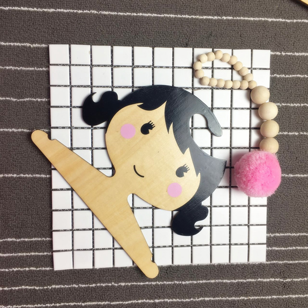 Wooden Kids Room Wall Hanger Baby Clothes Hanging Decor Cute Girl Rack-Black