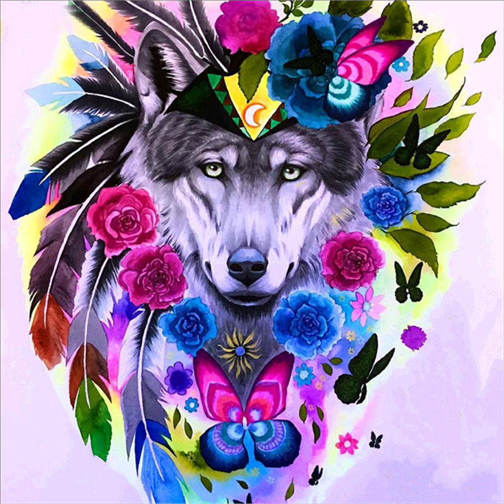 5D DIY Diamond Paintings Embroidery Cross Craft Stitch Indian Wolf