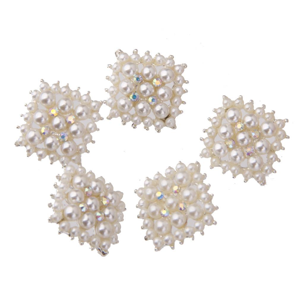 5pcs Crystal Rhinestone Pearl Square Sewing Button Embellishments