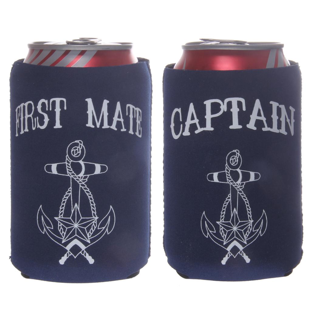 2pcs CAPTAIN FIRST MATE Beer Tin Can Cooler Sleeve Holder