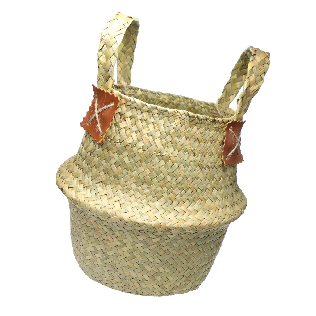 StrawWoven Flower Pot Vase Basket Green Plant Holder 32x28cm Natural