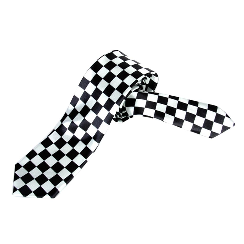 Mens Black White Plaid Checkered Necktie Neck Tie
