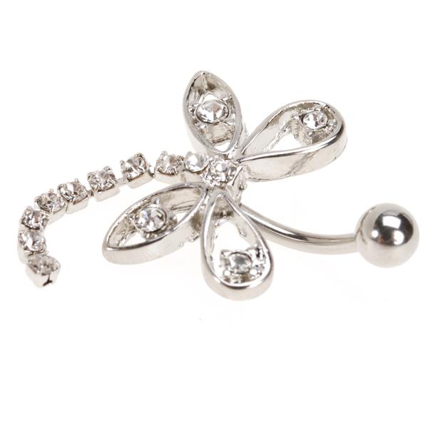 316L Stainless Steel Dragonfly Dangling Belly Naval Button Ring Piercing - Clear