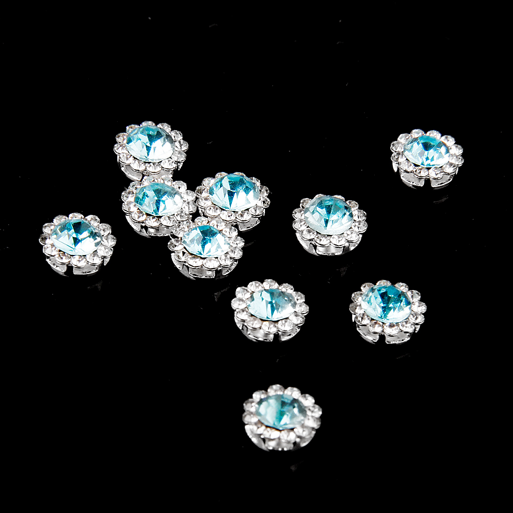 10Pcs Large Pearl-like Beads Bling Blue Rhinestone Nail Art Accessories Cellphone Decoration