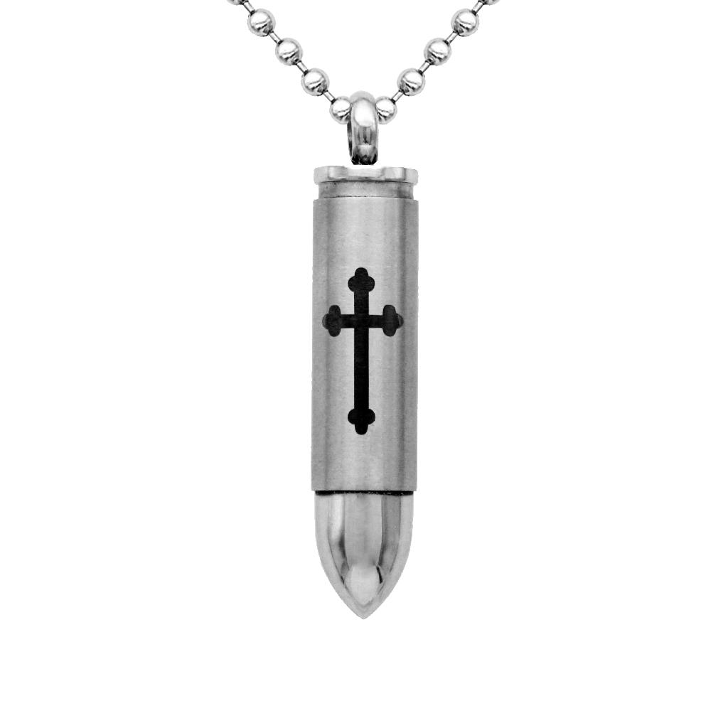 Stainless Steel Bullet Cremation Ashes Urn Memorial Pendant Necklace Chain