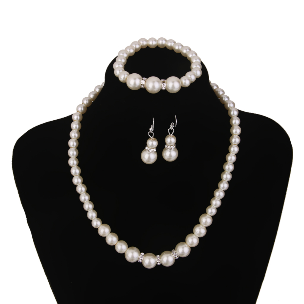 Fashion Women's Crystal Pearl Jewelry Set with Necklace Bracelet Earrings 